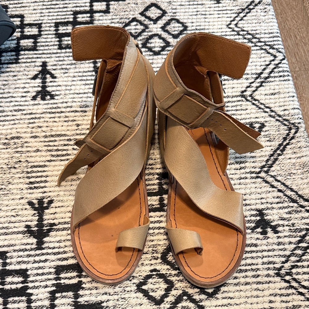 Free People Tan Leather Wrap Sandals